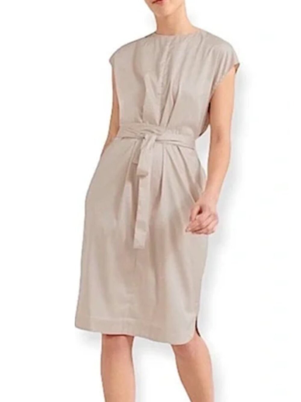 Modern Citizen Joanne Satin Sheen Knee Length Sleeveless Dress, S, Cream